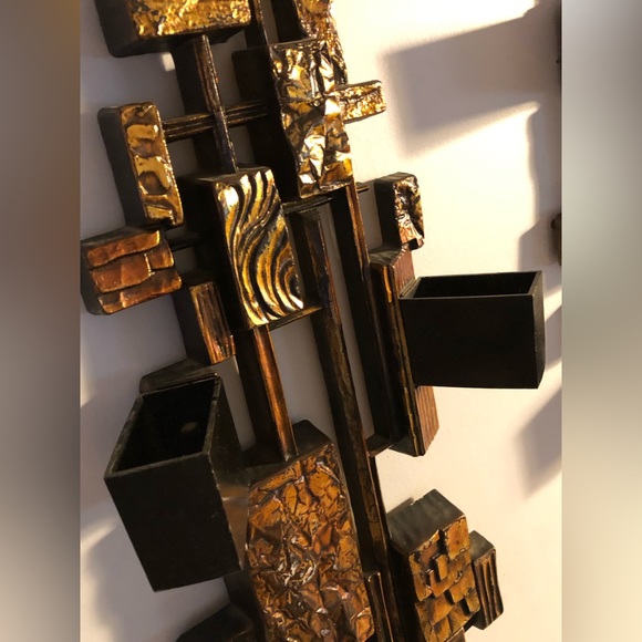 Rare Vintage 2 grands chandeliers muraux Syroco Brutaliste 1970 fait aux USA. - Picture 3 of 8